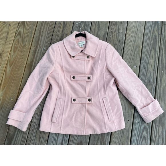 ST. John's Bay Pink Wool Long Sleeve Collared Pea Coat Women’s Size Large - Picture 1 of 12